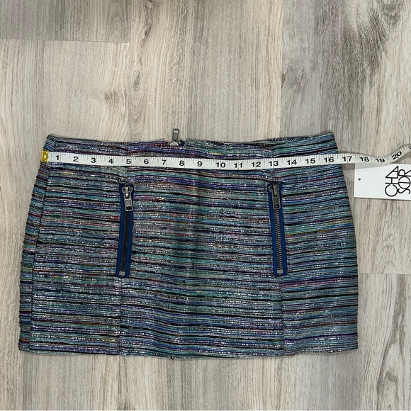 NWT Chaser Woven Silk Mini Skirt Colorful Metallic Stripes Zipper Size M - Picture 3 of 8